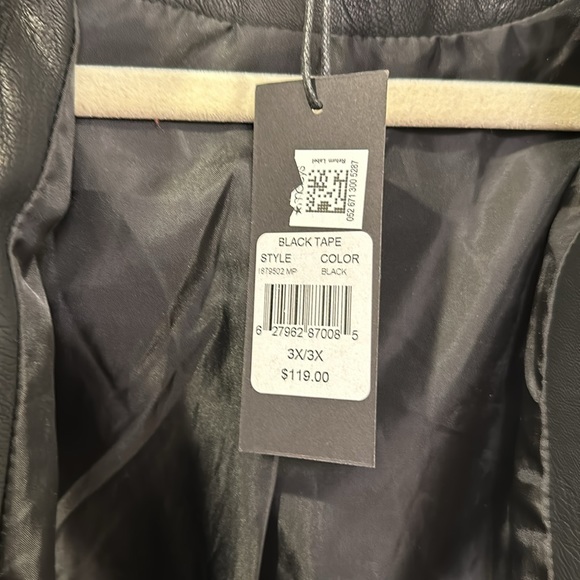 Vegan leather and sweatshirt jacket.  Removable hood. Motorcycle style. - Picture 2 of 3